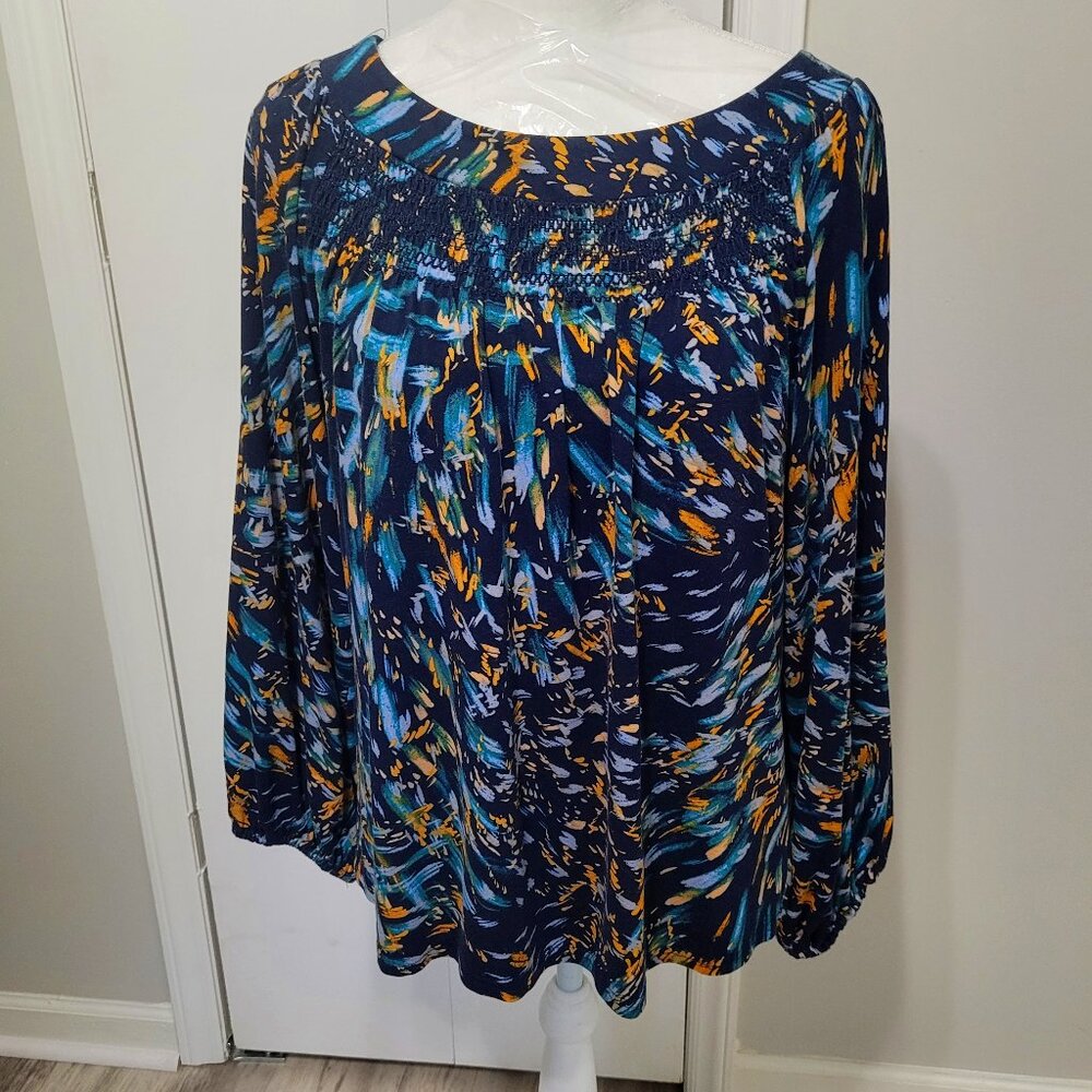 Zac & Rachel Long Sleeve Smocked Neck Knit Shirt